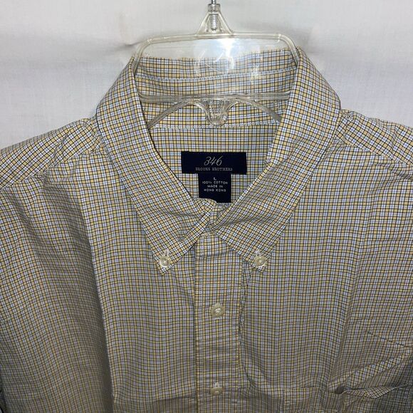 Brooks Brothers 346 Men’s Dress Shirt Size Large Yellow Blue Striped Business - Picture 3 of 12